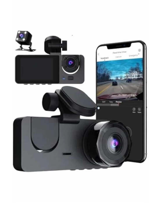 3 Kameralı 2 İnç 1080P Araç İçi Kamera Sürüş Kamerası CarPlay