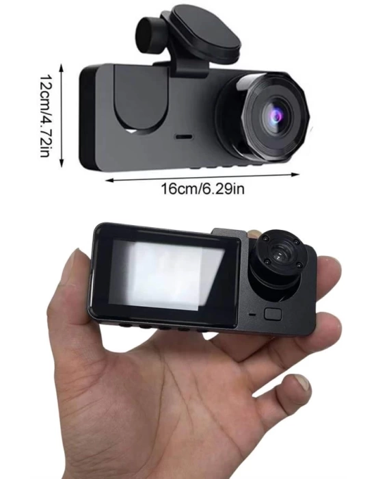 3 Kameralı 2 İnç 1080P Araç İçi Kamera Sürüş Kamerası CarPlay