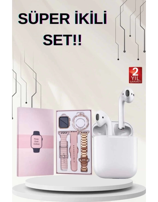 3 Kordonlu Dokunmatik Ekran Akıllı Saat ve 2.Nesil Kablosuz Bluetooth Kulaklık ANC/ENC