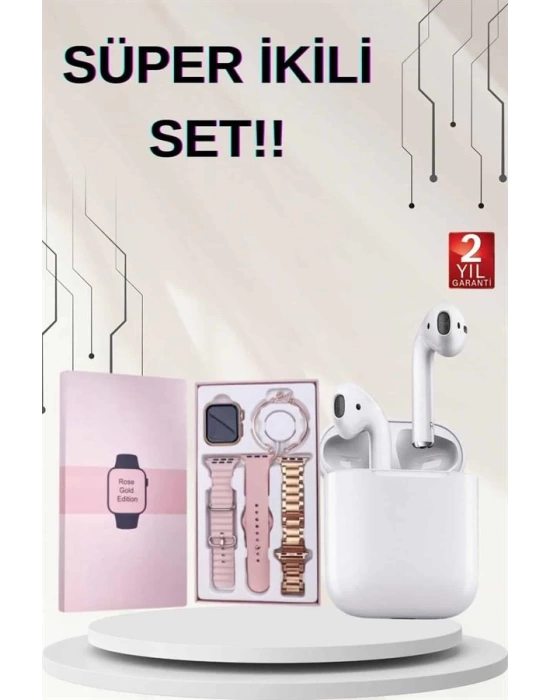 3 Kordonlu Dokunmatik Ekran Akıllı Saat ve 2.Nesil Kablosuz Bluetooth Kulaklık ANC/ENC