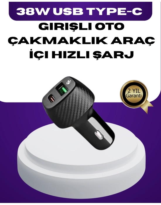 38W Çift Çıkışlı Araç Şarj Cihazı – Type-C ve USB PD Destekli