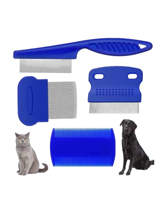4lü Bit Pire Tarağı Set Kedi Köpek Evcil Hayvan Tüy Toplayıcı Mavi