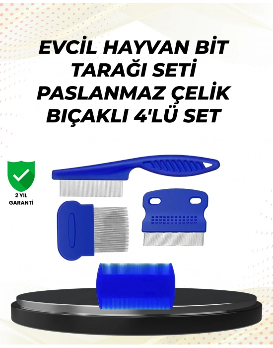 4 Parçalı Evcil Hayvan Tarak Seti – Paslanmaz Çelik Dişli, Ergonomik Saplı