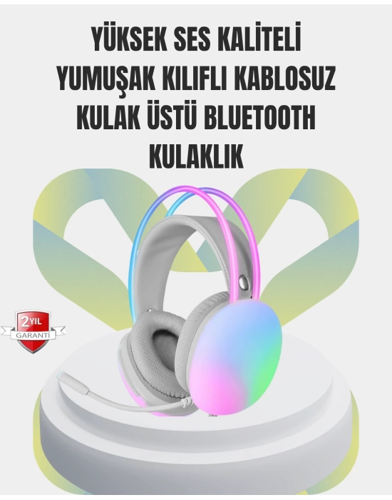 40mm Sürücülü RGB Kablosuz Kulaklık – Oyun ve Müzik için