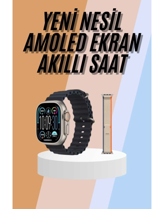 49mm Akıllı Saat Amoled Ekranlı Kadın Erkek Kol Saati Plastik Kordon