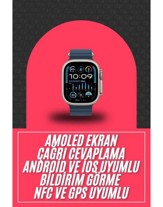 49mm Akıllı Saat Amoled Ekranlı Kadın Erkek Kol Saati Plastik Kordon