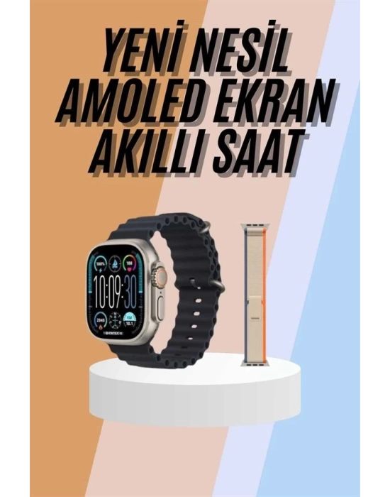 49mm Akıllı Saat Amoled Ekranlı Kadın Erkek Kol Saati Plastik Kordon