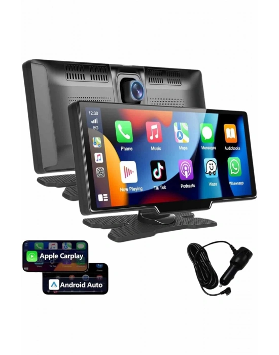 4K 10.2 İnç Çift Kameralı Araç Multimedya Ekranı CarPlay Kablosuz Tüm Cihazlara Uyumlu