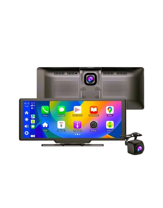 4K 10.2 İnç Çift Kameralı Araç Multimedya Ekranı CarPlay Kablosuz Tüm Cihazlara Uyumlu