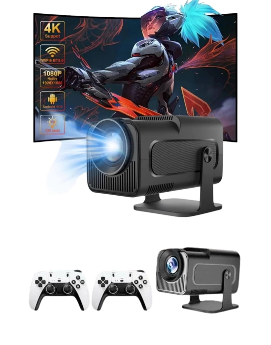 4K Android Smart Wi-fi Çift Kollu Projeksiyon Game Box Kumandalı Taşınabilir