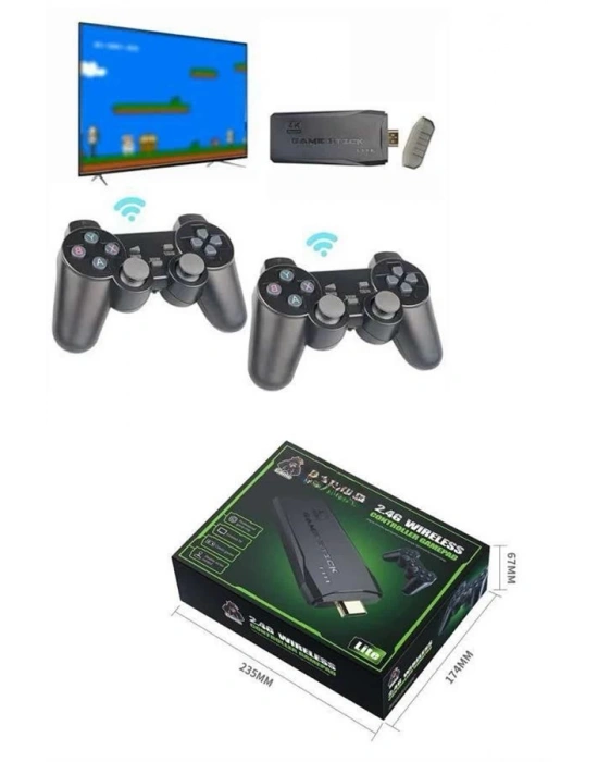4k Game Stick Oyun Konsolu 2.4g Kablosuz Çift Kol Nostaljik Oyunlar
