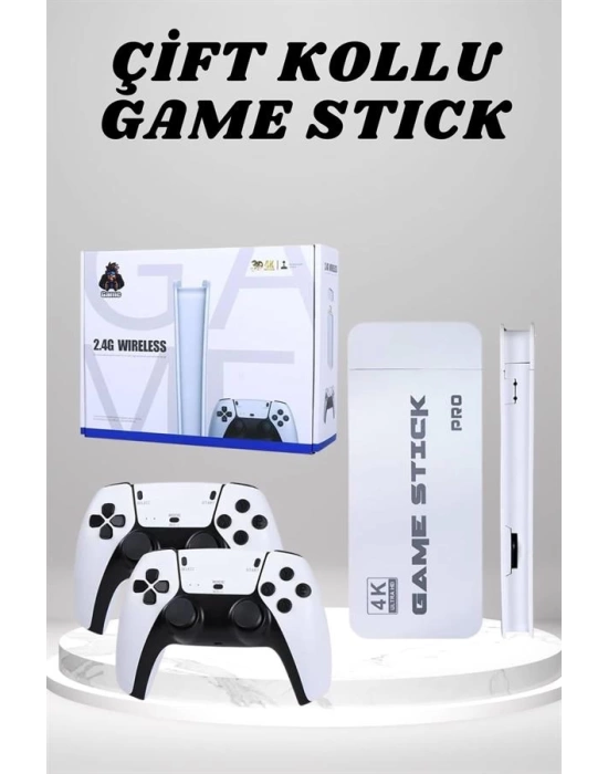 4K HD Görüntü Kaliteli Retro Game Stick 20000 Oyunlu Çift Kollu Beyaz Game Stick