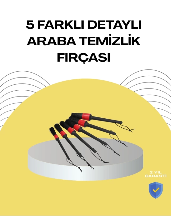 5 Boy Fırçalı Araba Temizlik Seti-Derin Temizlik Sağlayan Yumuşak Fırçalar