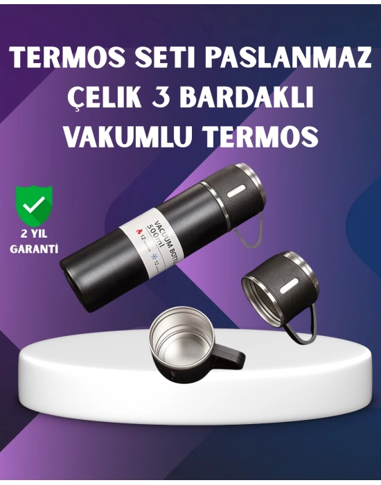 500 ml Isı Korumalı Çelik Termos ve Bardak Seti | Silikon Tabanlı, Şık ve Pratik