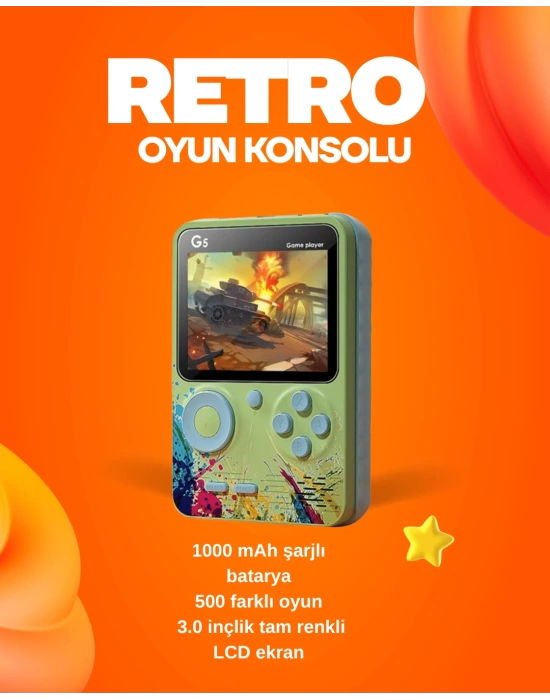 500 Oyun Hafızalı G5 Game Box – Renkli LCD Ekranlı