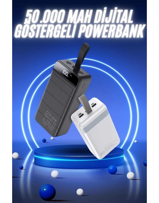50.000 Mah Powerbank Turbo Hızlı Led Göstergeli Android İOS Uyumlu Taşınabilir Askılı