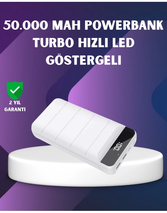 50000mAh Yüksek Kapasiteli Powerbank Hızlı Şarj ve LED Ekranlı