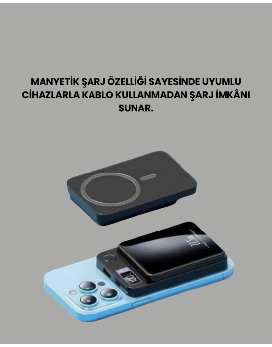 5000mAh / 10000mAh Kapasiteli Manyetik USB-C ve Kablosuz Powerbank