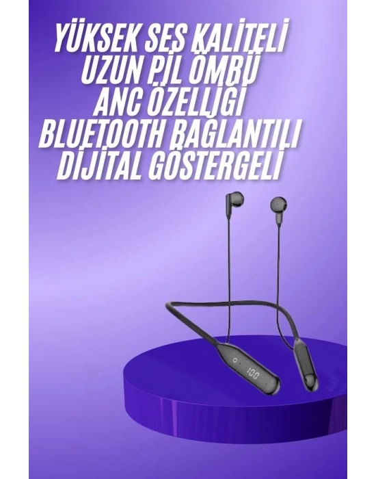 60 Saat Kablolu Boyun Askılı Dijital Göstergeli Bluetooth Kulaklığı