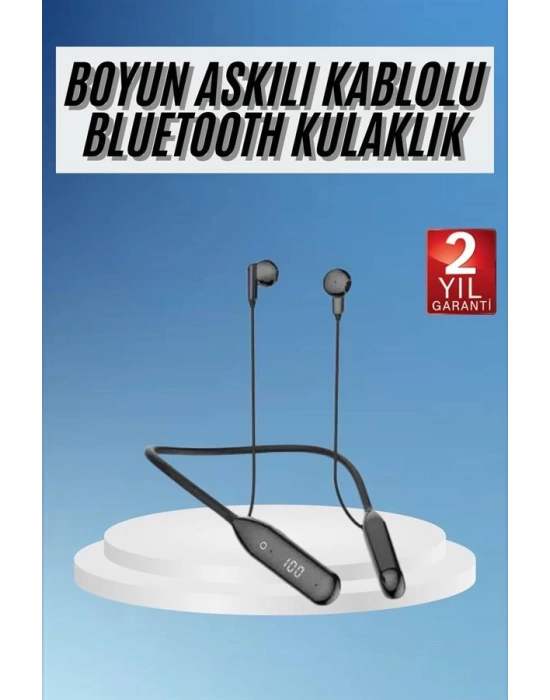 60 Saat Kablolu Boyun Askılı Dijital Göstergeli Bluetooth Kulaklığı