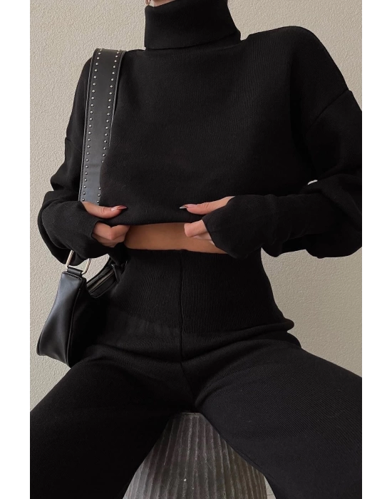 Triko Crop Pantolon Takım Siyah