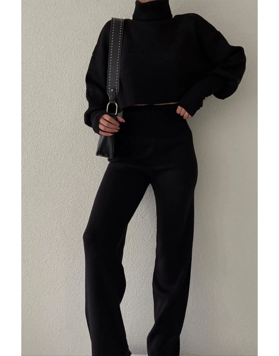 Triko Crop Pantolon Takım Siyah
