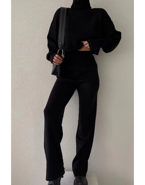Triko Crop Pantolon Takım Siyah
