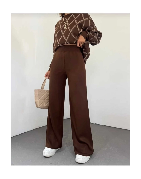 Kadın kışlık rahat kalıp bol paça comfort beli lastikli triko pantolon