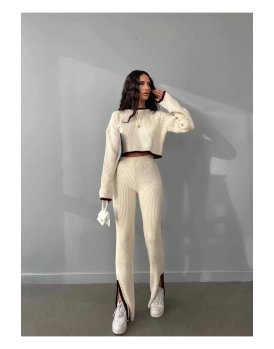 SAINT HOPE Oversize Yırtmaç Detaylı Bisiklet Yaka Triko Alt-üst Takım