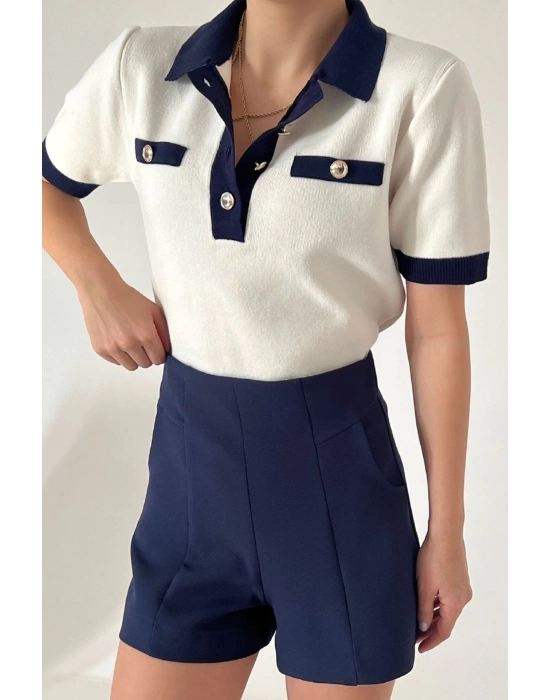 Kadın Kısa Kollu Polo Yaka Önden Düğmeli Triko