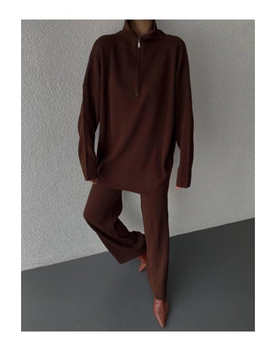 Örgü Detaylı Oversize Kazak Pantolon Triko Alt-üst Takım