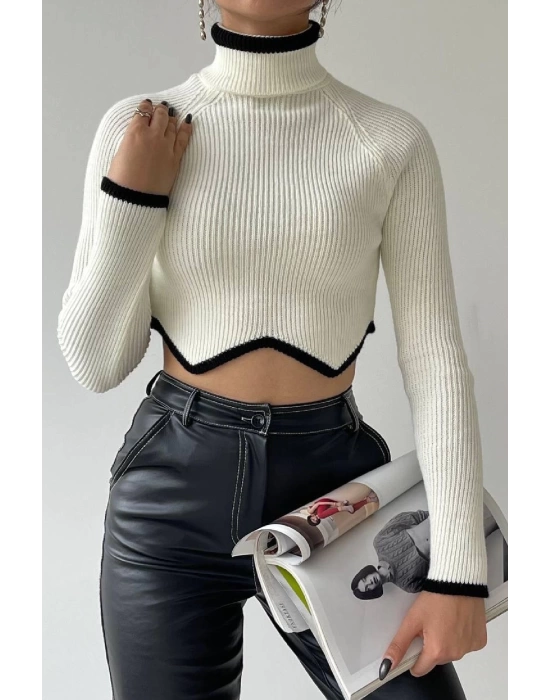 Boğazlı Balıkçı Zikzak Crop Kazak