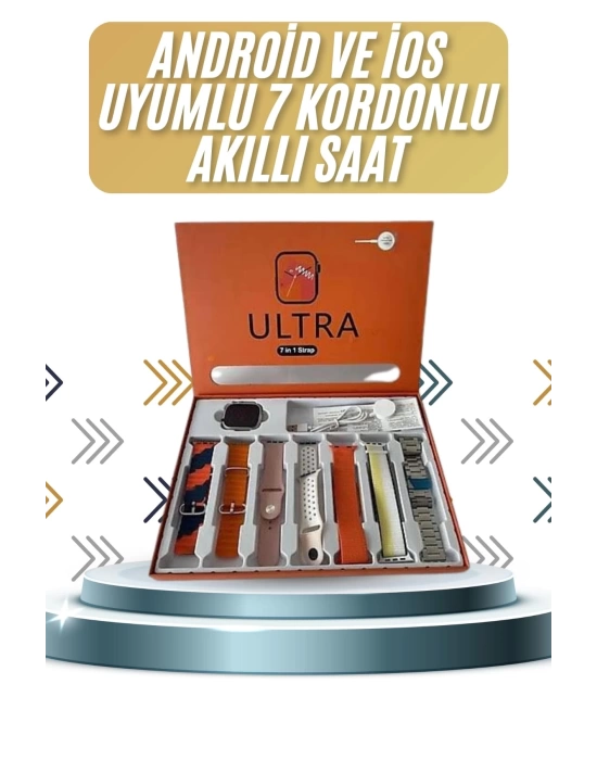 7 Kordonlu Akıllı Saat Plastik Kordon Hasır Kordon Çelik Kordon