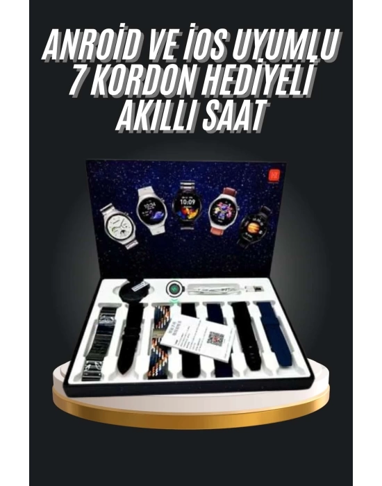 7 Kordonlu Akıllı Saat Siyah Kasa Dokunmatik Ekran Uyku ve Sağlık Takibi
