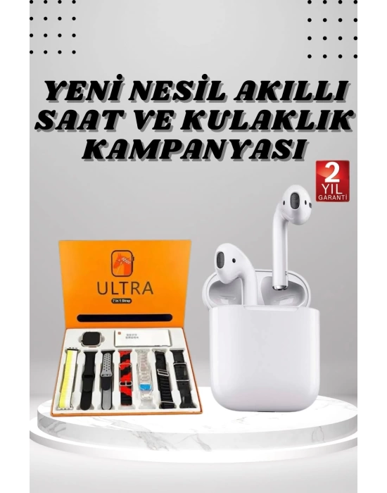 7 Kordonlu Akıllı Saat Ve 2.Nesil Kulaklık Yüksek Ses Kaliteli Uzun Pil Ömrü