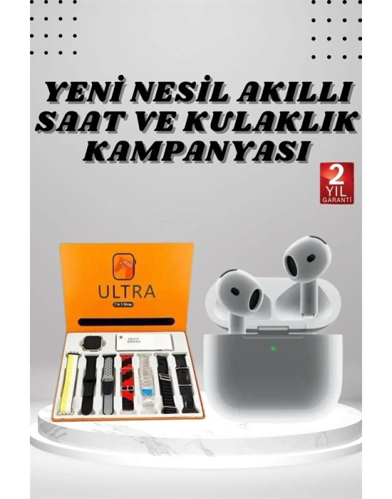7 Kordonlu Akıllı Saat Ve 3.Nesil Kulaklık Dokunmatik Ekran Sesli Görüşme Yapabilen