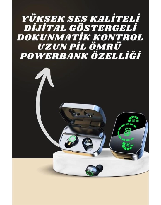 7 Kordonlu Akıllı Saat Ve Aynalı Bluetooth Kulaklık Powerbank Dijital Göstergeli