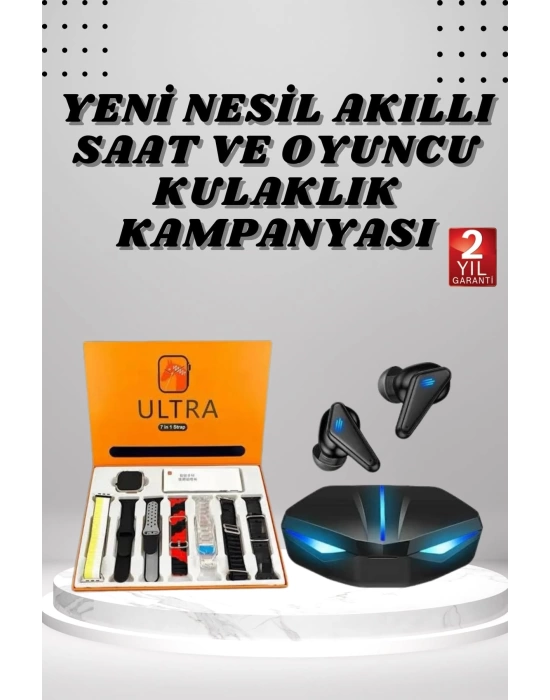 7 Kordonlu Akıllı Saat Ve Oyuncu Kulaklığı ANC Özelliği Kulak İçi Mikrofonlu Sesli Görüşme