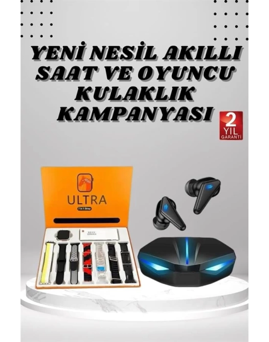 7 Kordonlu Akıllı Saat Ve Oyuncu Kulaklığı ANC Özelliği Kulak İçi Mikrofonlu Sesli Görüşme