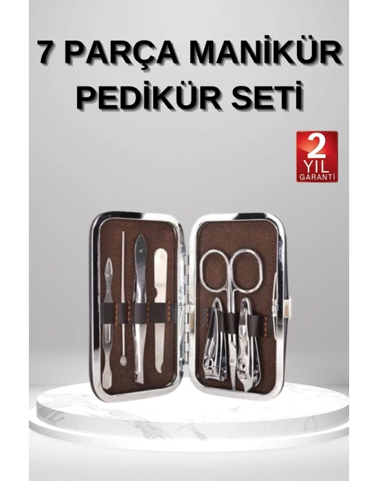 7 Parça Manikür Pedikür Seti El Ayak Bakımı Çantalı Paslanmaz Çelik
