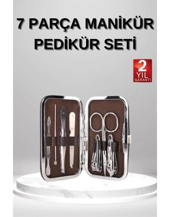 7 Parça Manikür Pedikür Seti El Ayak Bakımı Çantalı Paslanmaz Çelik