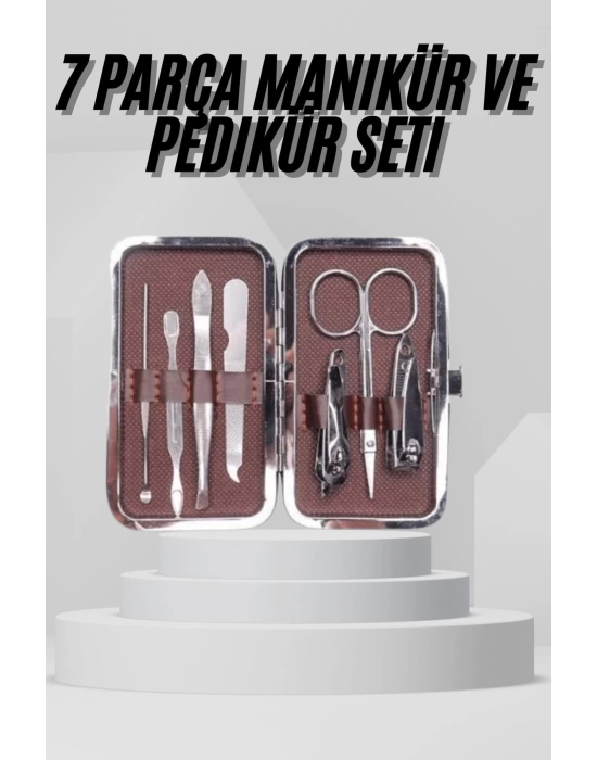 7 Parça Paslanmaz Çelik Manikür ve Pedikür Seti Çantalı Profesyonel