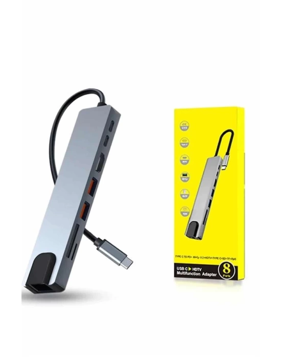 8 Portlu Macbook Çevirici Type C Hub  SD TF USB Çoğaltıcı Ethernet