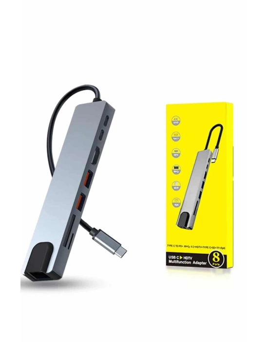 8 Portlu Macbook Çevirici Type C Hub  SD TF USB Çoğaltıcı Ethernet