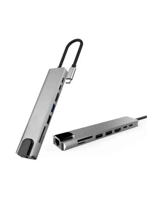 8 Portlu Macbook Çevirici Type C Hub  SD TF USB Çoğaltıcı Ethernet