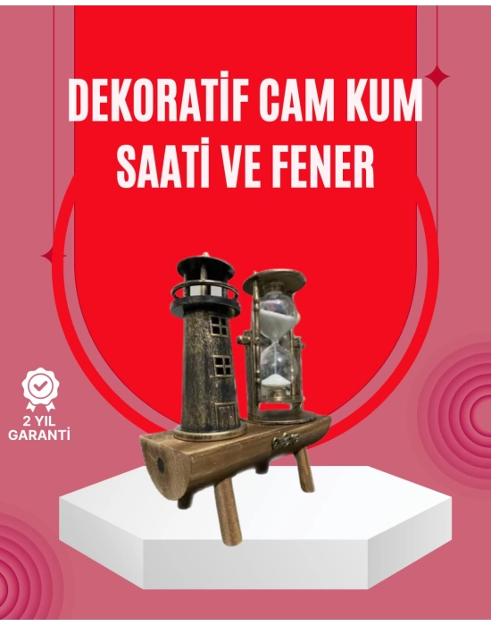 Ahşap Gövdeli Deniz Feneri Formlu Kum Saati – 15x20 cm Masa Dekoru