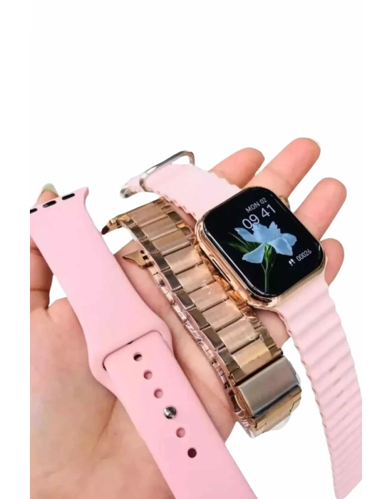 Akıllı Saat 3 Kordonlu Ve Aksesuarlı Bayanlar Için Şık Rose renk