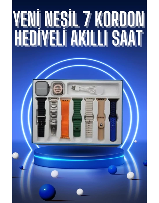 Akıllı Saat 7 Kordon Hediyeli Takvim Alarm Nabız Ölçer Bildirim Görme Sesli Görüşme