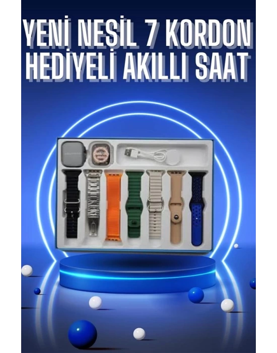Akıllı Saat 7 Kordon Hediyeli Takvim Alarm Nabız Ölçer Bildirim Görme Sesli Görüşme