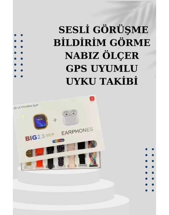 Akıllı Saat 7 Kordonlu Kulaklık Hediyeli Nabız Ölçer Uyku Takibi Sesli Görüşme